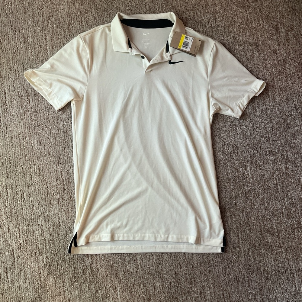 Cream Nike Black Swoosh Golf Polo